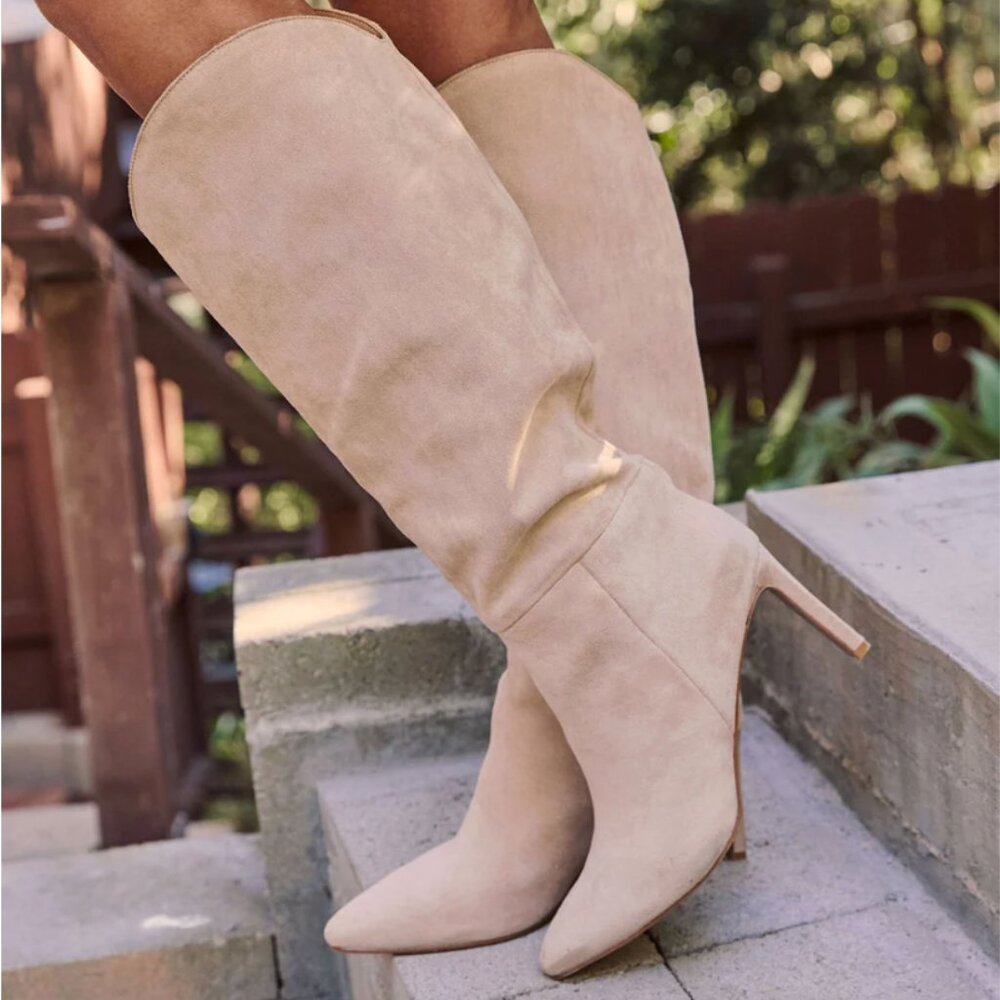 Honeyed Haze Suede Knee High Boots | Vici